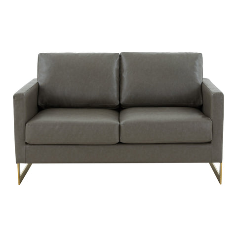 Lincoln Upholstered Velvet/Leather Loveseat With Gold Frame