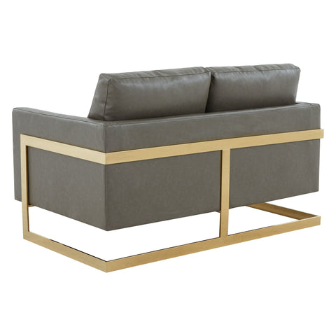 Lincoln Upholstered Velvet/Leather Loveseat With Gold Frame