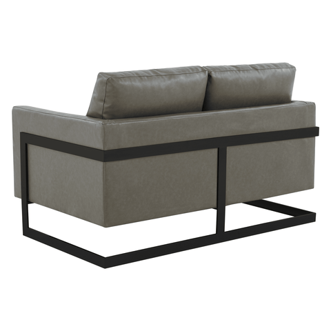 Lincoln Leather Loveseat Sofa with Black Stainless Steel Frame