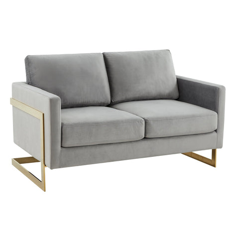 Lincoln Upholstered Velvet/Leather Loveseat With Gold Frame