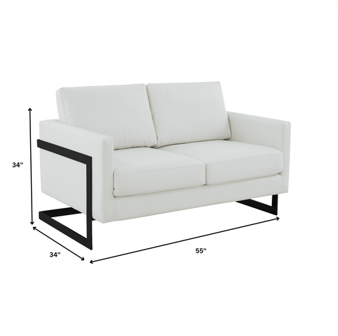 Lincoln Leather Loveseat Sofa with Black Stainless Steel Frame