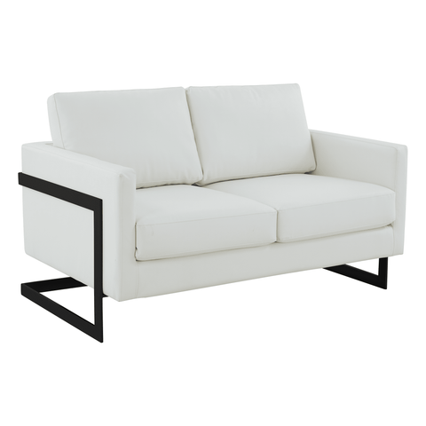 Lincoln Leather Loveseat Sofa with Black Stainless Steel Frame