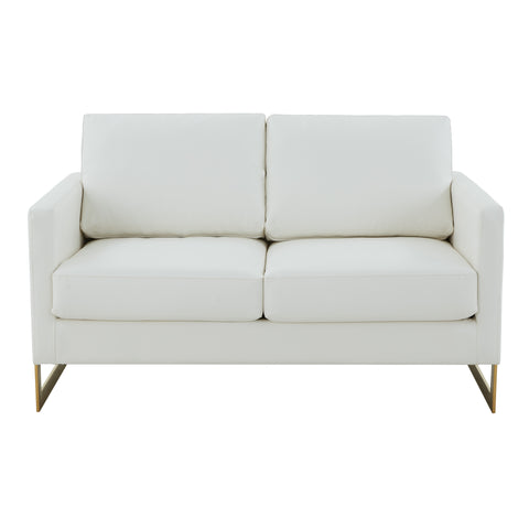 Lincoln Upholstered Velvet/Leather Loveseat With Gold Frame