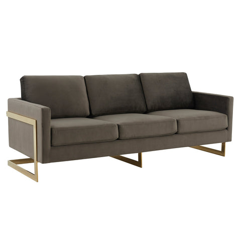 Lincoln 3-Seater Velvet/Leather Full Size Sofa in Stainless Steel