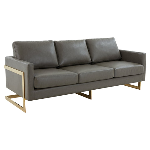 Lincoln 3-Seater Velvet/Leather Full Size Sofa in Stainless Steel