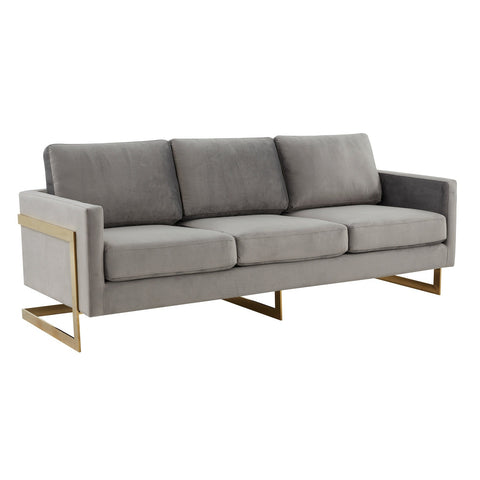 Lincoln 3-Seater Velvet/Leather Full Size Sofa in Stainless Steel