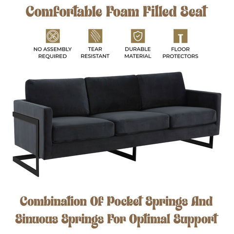 Lincoln 3-Seater Upholstered Velvet Sofa with Black Stainless-Steel Base