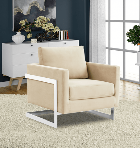 Lincoln Velvet Accent Armchair Singe-Seater Sofa with Chromed Stainless Steel Frame