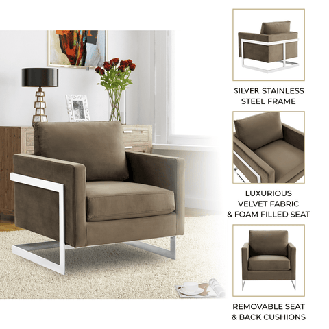 Lincoln Velvet Accent Armchair Singe-Seater Sofa with Chromed Stainless Steel Frame