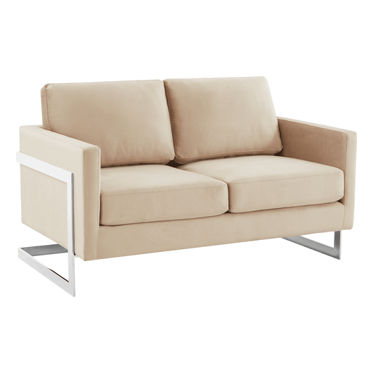 Lincoln Velvet Loveseat Sofa with Removable Cushions and Chromed Stainless Steel Frame