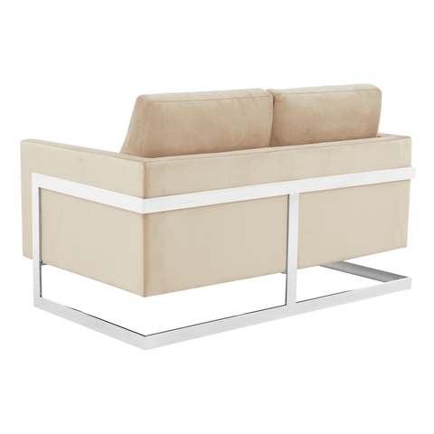 Lincoln Velvet Loveseat Sofa with Removable Cushions and Chromed Stainless Steel Frame