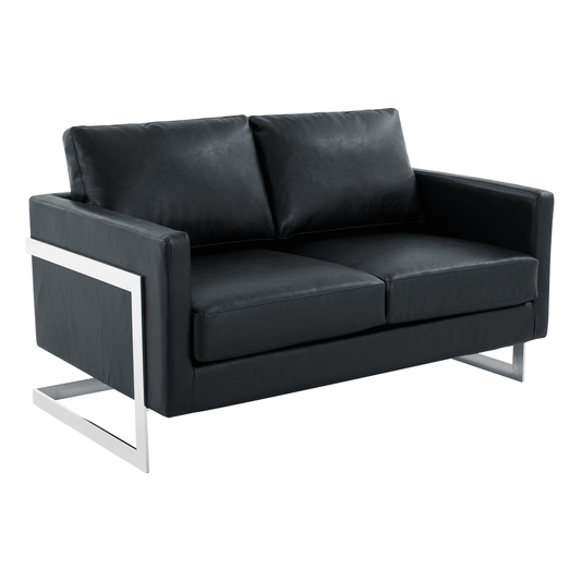 Lincoln Leather Loveseat Sofa with Chrome Stainless Steel Frame