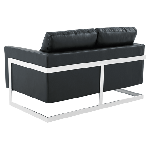 Lincoln Leather Loveseat Sofa with Chrome Stainless Steel Frame