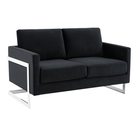 Lincoln Velvet Loveseat Sofa with Removable Cushions and Chromed Stainless Steel Frame