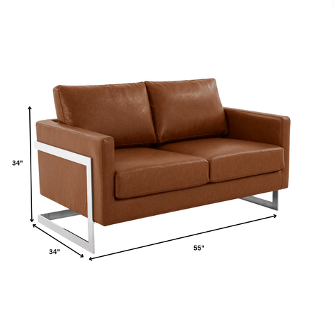 Lincoln Leather Loveseat Sofa with Chrome Stainless Steel Frame