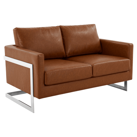 Lincoln Leather Loveseat Sofa with Chrome Stainless Steel Frame