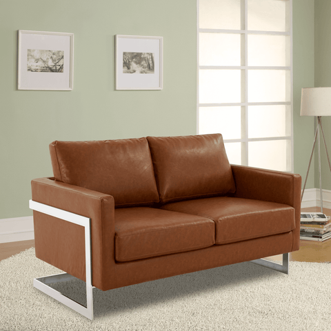 Lincoln Leather Loveseat Sofa with Chrome Stainless Steel Frame