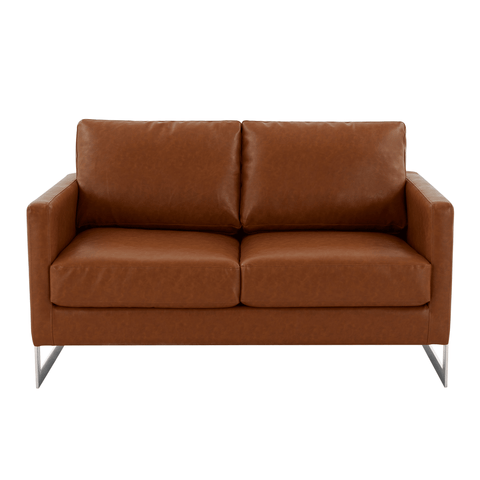 Lincoln Leather Loveseat Sofa with Chrome Stainless Steel Frame