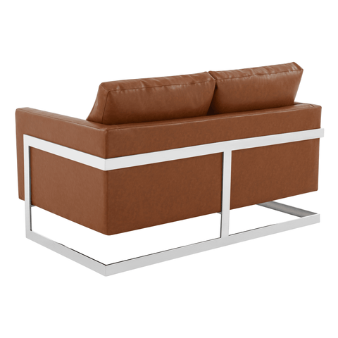 Lincoln Leather Loveseat Sofa with Chrome Stainless Steel Frame