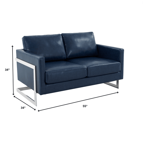 Lincoln Leather Loveseat Sofa with Chrome Stainless Steel Frame