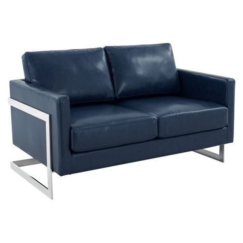 Lincoln Leather Loveseat Sofa with Chrome Stainless Steel Frame