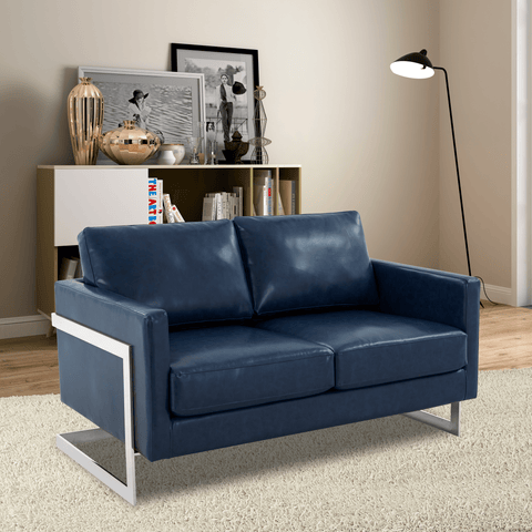 Lincoln Leather Loveseat Sofa with Chrome Stainless Steel Frame