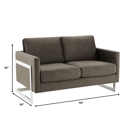 Lincoln Velvet Loveseat Sofa with Removable Cushions and Chromed Stainless Steel Frame