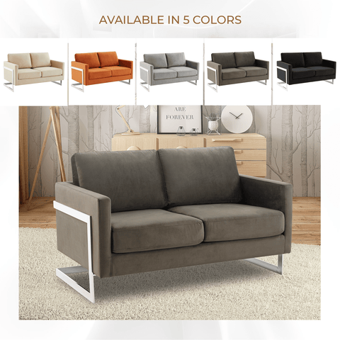 Lincoln Velvet Loveseat Sofa with Removable Cushions and Chromed Stainless Steel Frame