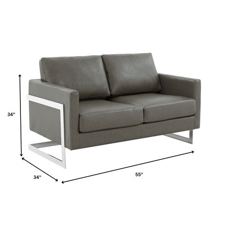 Lincoln Leather Loveseat Sofa with Chrome Stainless Steel Frame