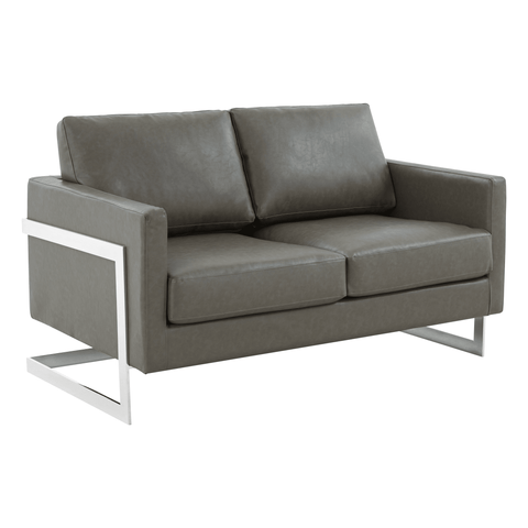 Lincoln Leather Loveseat Sofa with Chrome Stainless Steel Frame