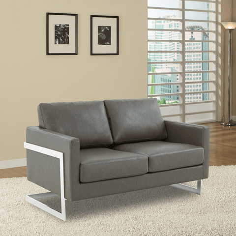 Lincoln Leather Loveseat Sofa with Chrome Stainless Steel Frame