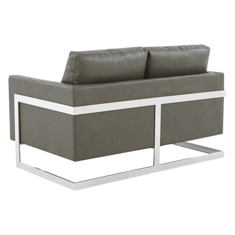 Lincoln Leather Loveseat Sofa with Chrome Stainless Steel Frame