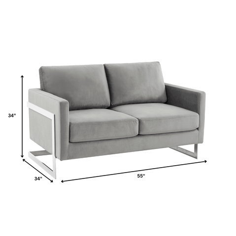 Lincoln Velvet Loveseat Sofa with Removable Cushions and Chromed Stainless Steel Frame