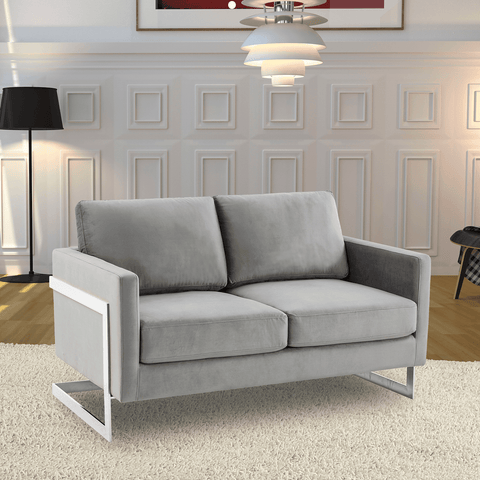 Lincoln Velvet Loveseat Sofa with Removable Cushions and Chromed Stainless Steel Frame