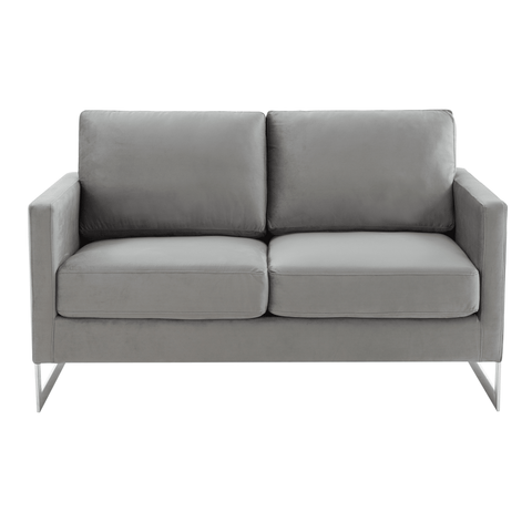 Lincoln Velvet Loveseat Sofa with Removable Cushions and Chromed Stainless Steel Frame