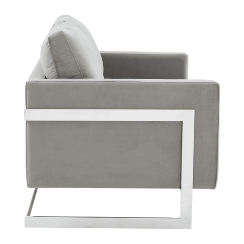 Lincoln Velvet Loveseat Sofa with Removable Cushions and Chromed Stainless Steel Frame