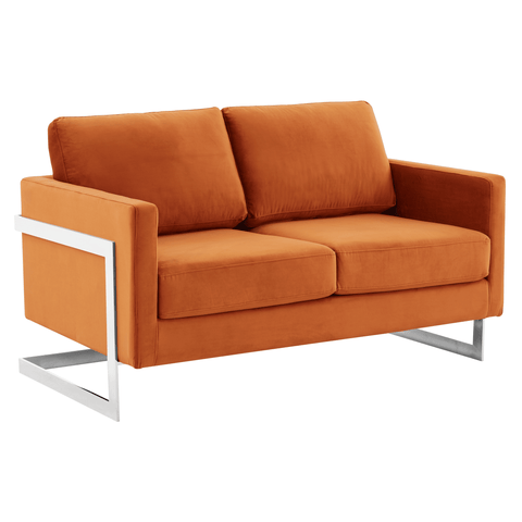 Lincoln Velvet Loveseat Sofa with Removable Cushions and Chromed Stainless Steel Frame