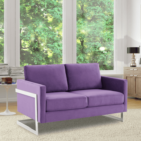 Lincoln Velvet Loveseat Sofa with Removable Cushions and Chromed Stainless Steel Frame