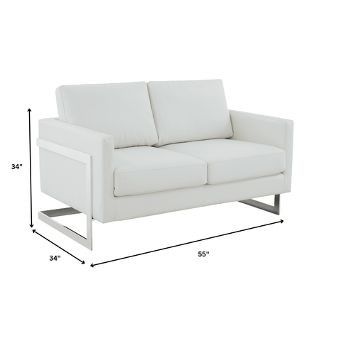 Lincoln Leather Loveseat Sofa with Chrome Stainless Steel Frame