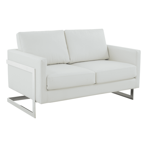 Lincoln Leather Loveseat Sofa with Chrome Stainless Steel Frame