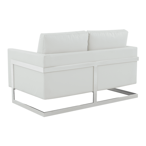 Lincoln Leather Loveseat Sofa with Chrome Stainless Steel Frame