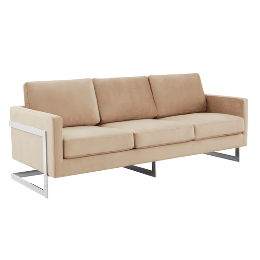 Lincoln 3-Seater Sofa Upholstered in Velvet Fabric with Chrome Stainless Steel Frame