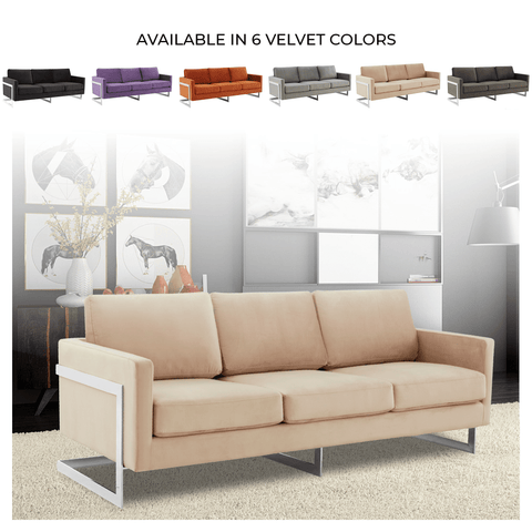 Lincoln 3-Seater Sofa Upholstered in Velvet Fabric with Chrome Stainless Steel Frame