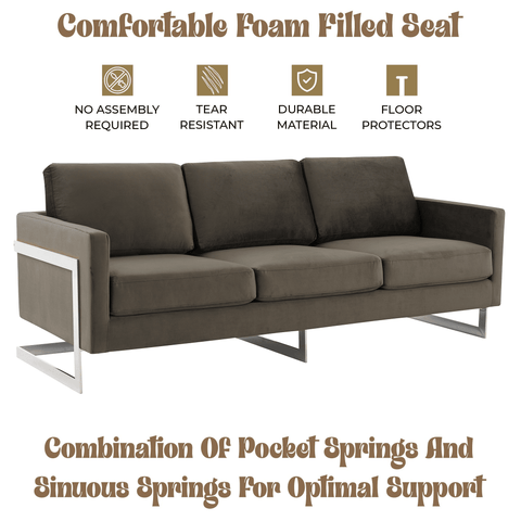 Lincoln 3-Seater Sofa Upholstered in Velvet Fabric with Chrome Stainless Steel Frame