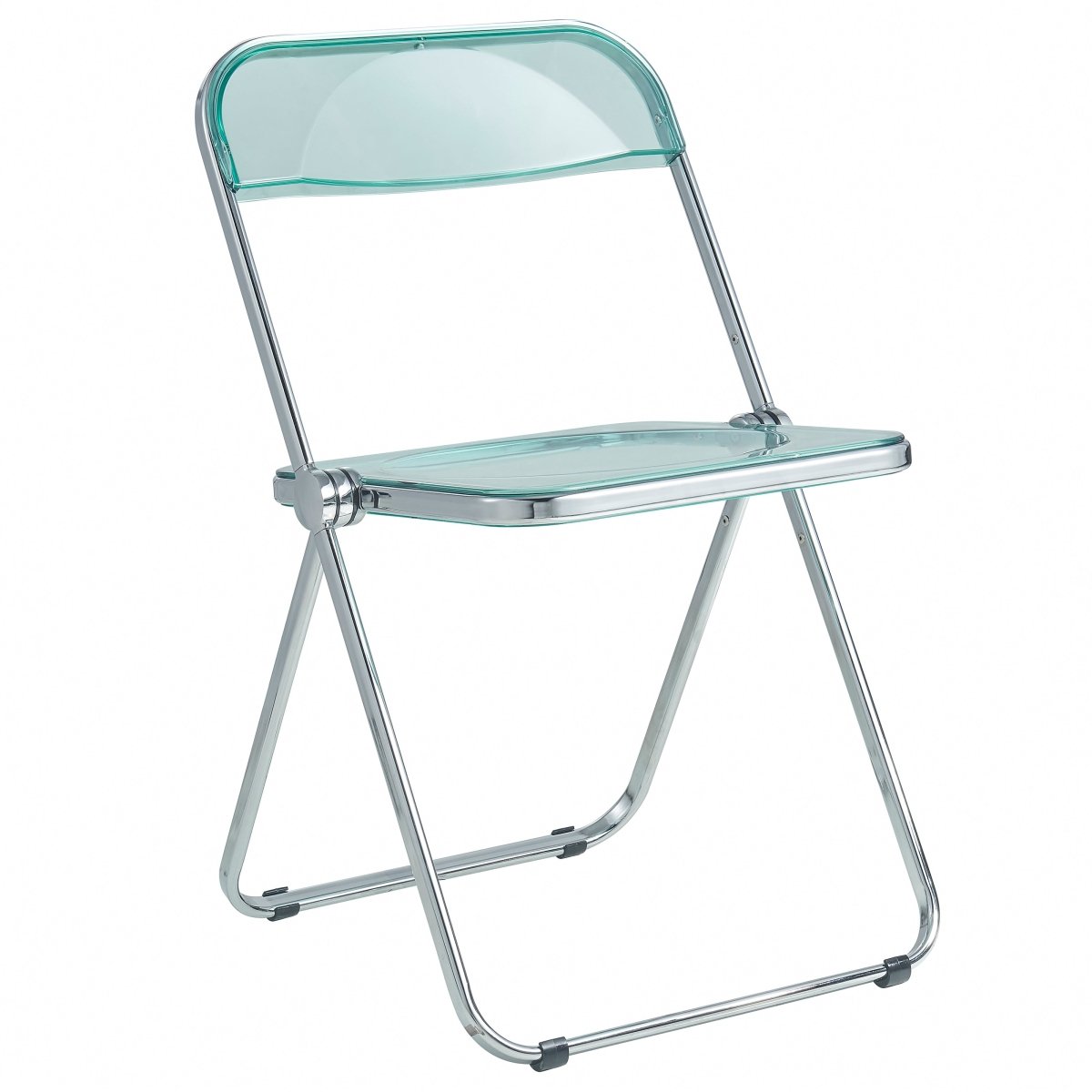 Lawrence 7-Piece Dining Set: Folding Acrylic Chairs & Rectangular Wood Table Jade Green Dining Set Leisuremod