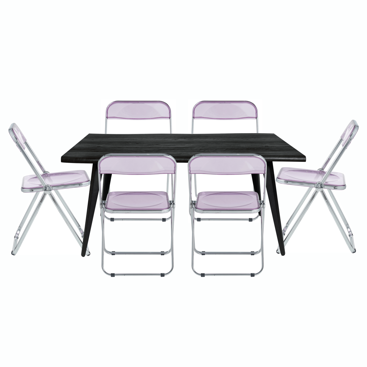 Lawrence 7-Piece Dining Set: Folding Acrylic Chairs & Rectangular Wood Table Magenta Dining Set Leisuremod