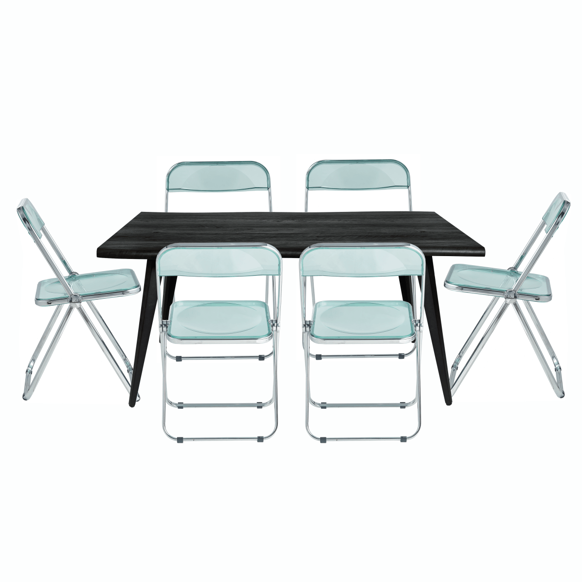 Lawrence 7-Piece Dining Set: Folding Acrylic Chairs & Rectangular Wood Table Jade Green Dining Set Leisuremod