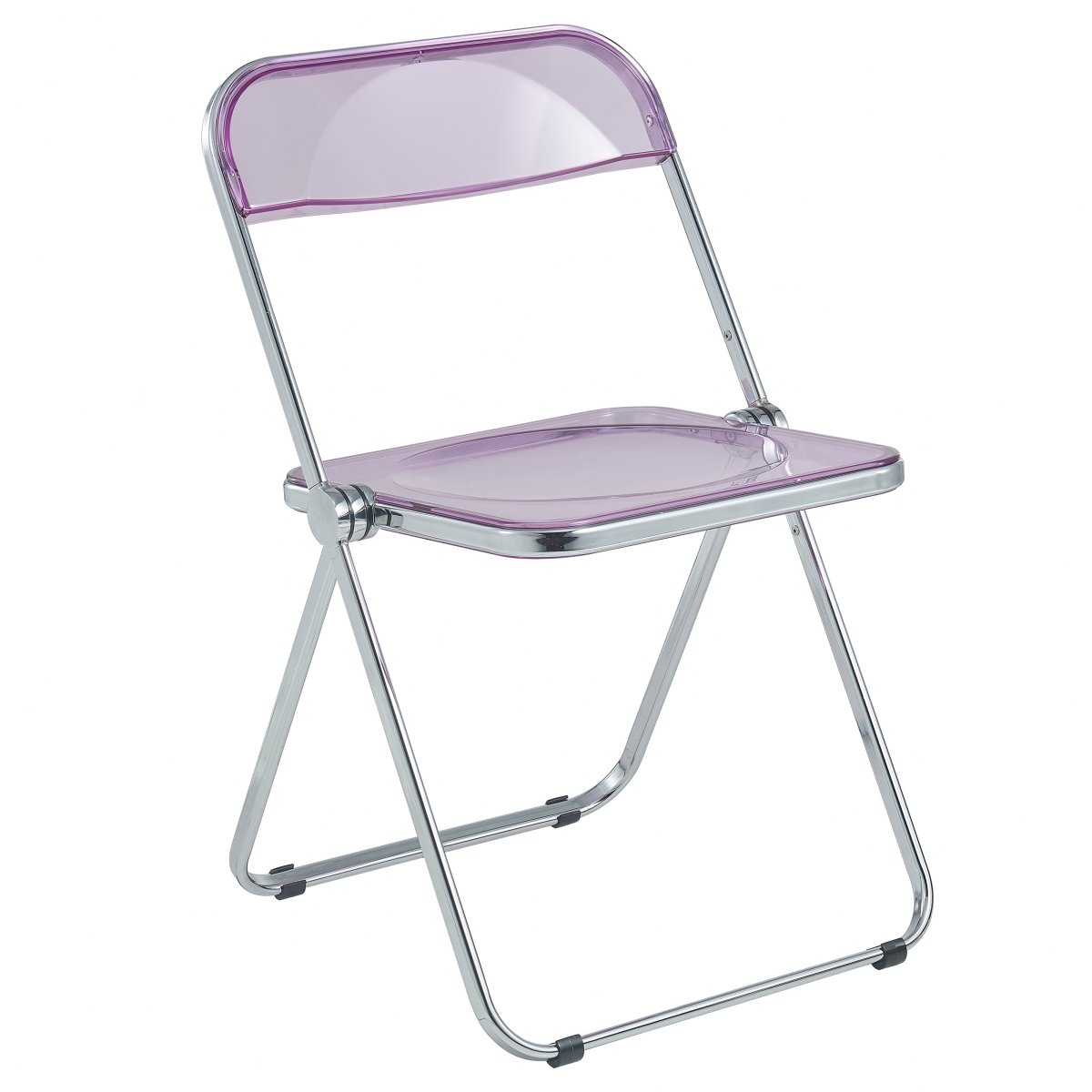 Lawrence 7-Piece Dining Set: Folding Acrylic Chairs & Rectangular Wood Table Magenta Dining Set Leisuremod