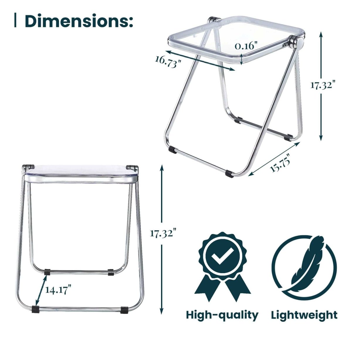 Lawrence Square Folding Side Table with Plastic Tabletop in Chrome Aluminum/Iron Frame