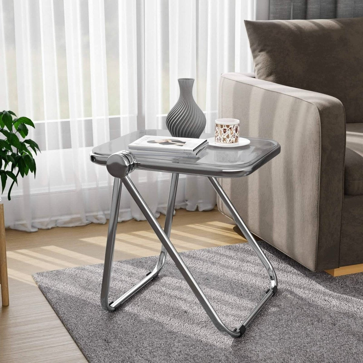 Lawrence Square Folding Side Table with Plastic Tabletop in Chrome Aluminum/Iron Frame